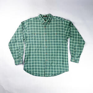 Vintage Plaid Shirt, Men's Long Sleeve Green Checkered Button Up